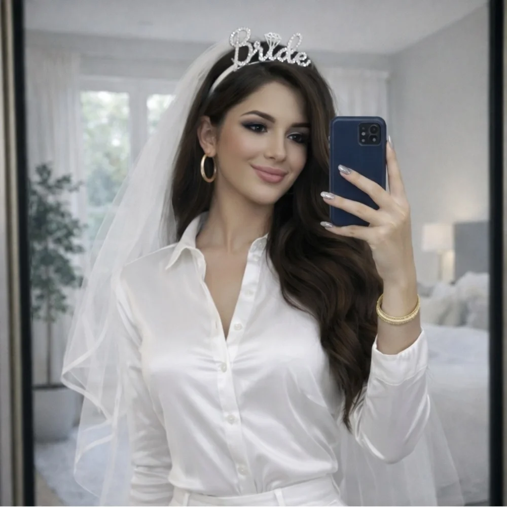 White Bridal Veil with 'Bride' Headband